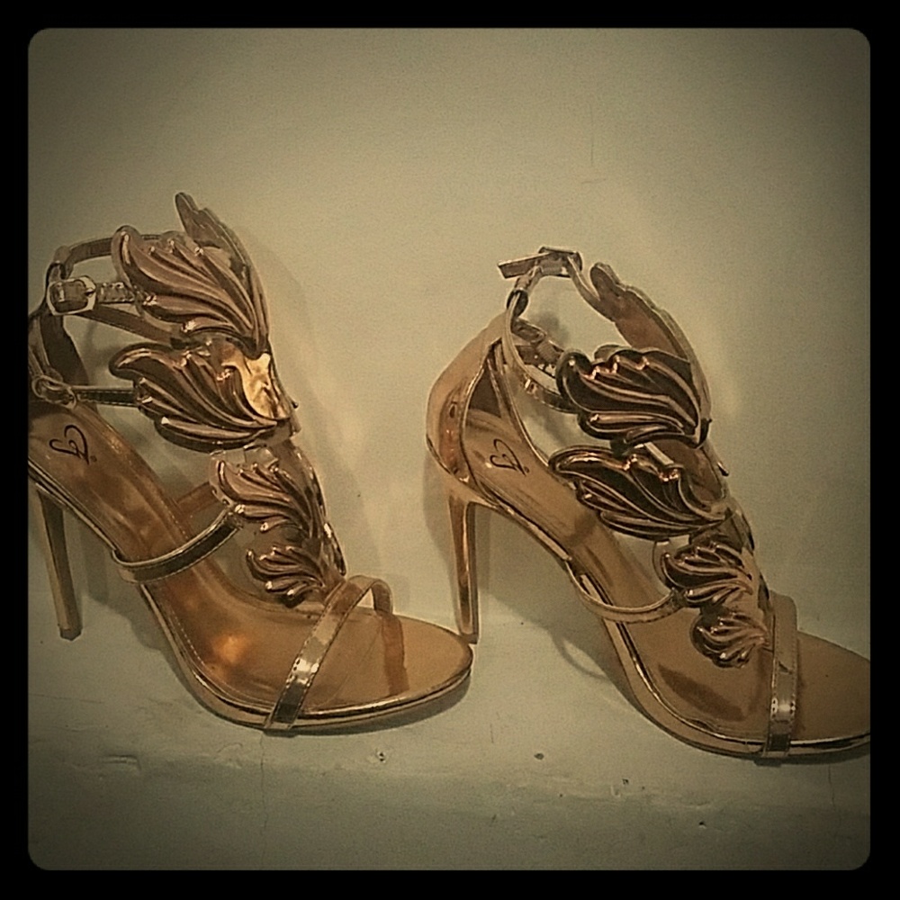 Rose gold winged goddess heels
